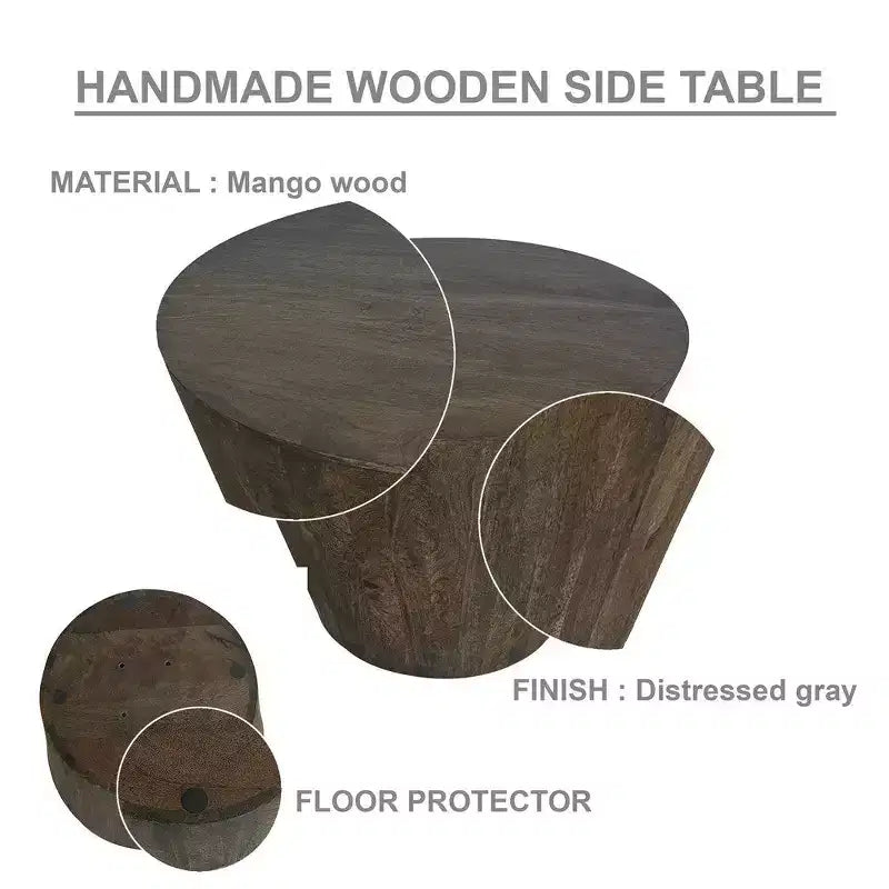 Table d'appoint Royal Hampton de 24 pouces avec forme de tambour ronde, fabrication artisanale en bois de manguier