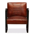 VidaXL Industrial-Style Lounge Chair - Brown Leather Seat, Foam-Padded Comfort, Rugged Design, Sturdy Steel Frame