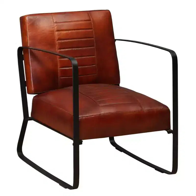 VidaXL Fauteuil de salon de style industriel - Siège en cuir marron, rembourrage en mousse confortable, design robuste, cadre en acier solide