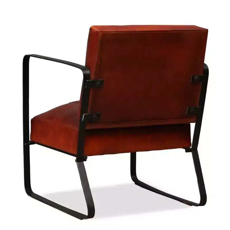 VidaXL Fauteuil de salon de style industriel - Siège en cuir marron, rembourrage en mousse confortable, design robuste, cadre en acier solide