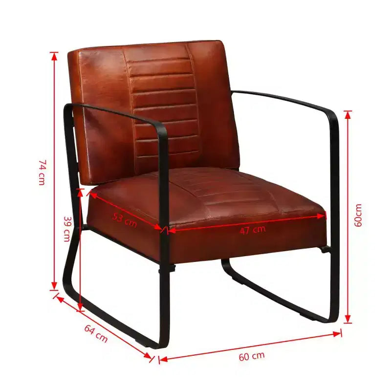 VidaXL Fauteuil de salon de style industriel - Siège en cuir marron, rembourrage en mousse confortable, design robuste, cadre en acier solide