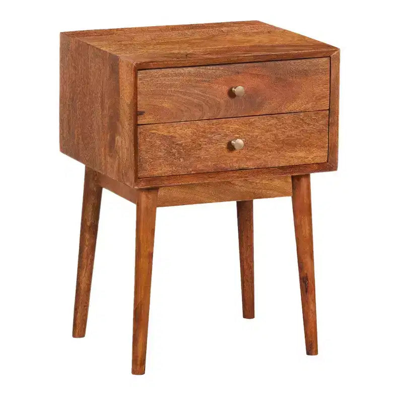 Table de chevet Royal Hampton avec 2 tiroirs et poignées en laiton, en bois de manguier