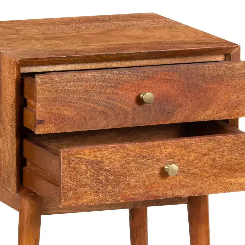 Table de chevet Royal Hampton avec 2 tiroirs et poignées en laiton, en bois de manguier
