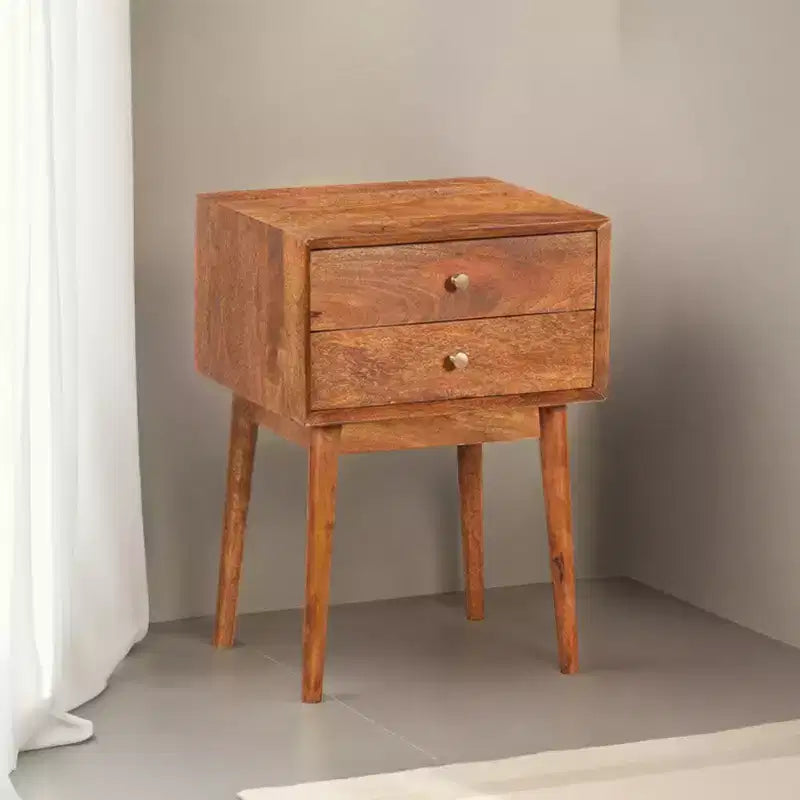Table de chevet Royal Hampton avec 2 tiroirs et poignées en laiton, en bois de manguier