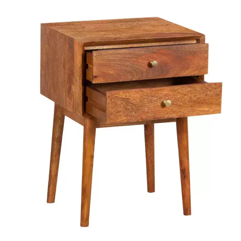 Table de chevet Royal Hampton avec 2 tiroirs et poignées en laiton, en bois de manguier