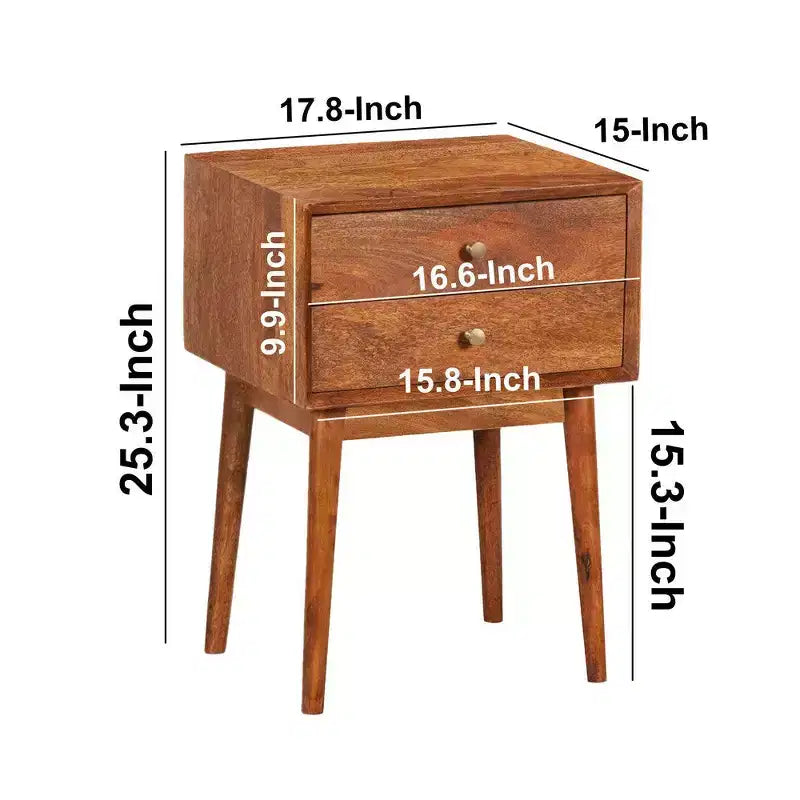 Table de chevet Royal Hampton avec 2 tiroirs et poignées en laiton, en bois de manguier