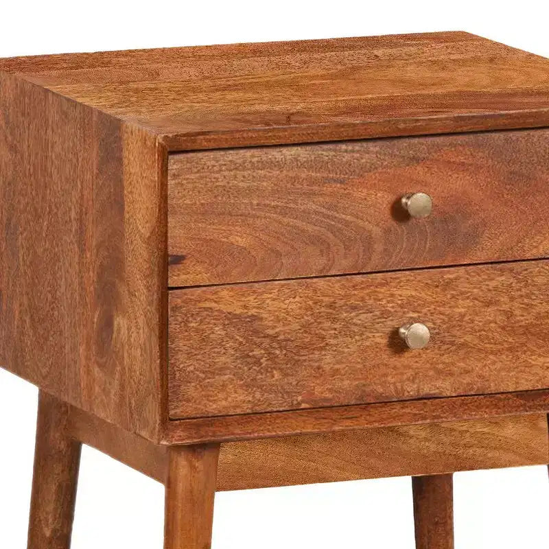 Table de chevet Royal Hampton avec 2 tiroirs et poignées en laiton, en bois de manguier