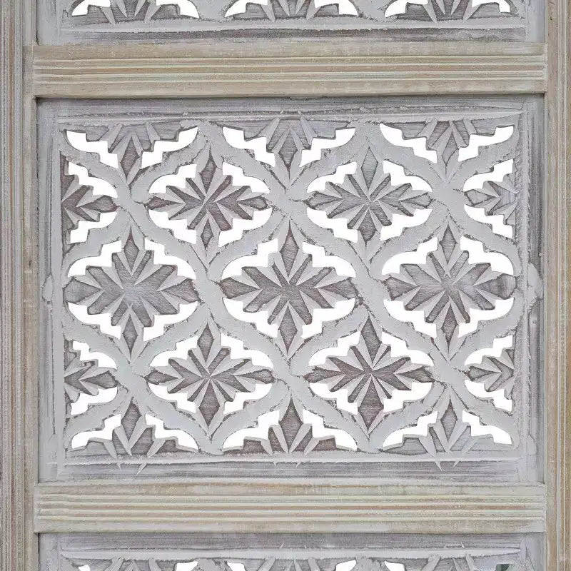 Paravent pliable Royal Hampton à 4 panneaux avec motif floral sculpté en bois de manguier