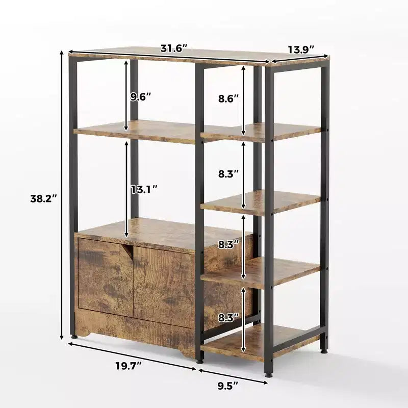 GustoWave Étagère de boulanger avec armoires de rangement, étagères de bar à café industrielles à 5 niveaux, support de micro-ondes de cuisine autoportant de style ferme