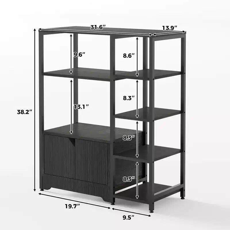 GustoWave Étagère de boulanger avec armoires de rangement, étagères de bar à café industrielles à 5 niveaux, support de micro-ondes de cuisine autoportant de style ferme