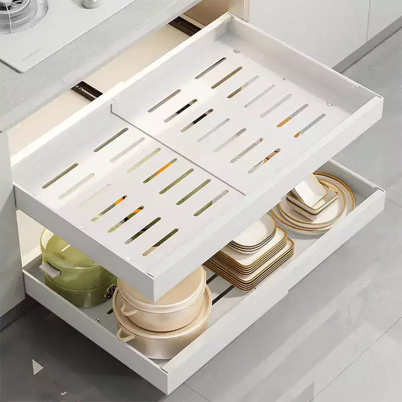 Organisateur coulissant fixe pour armoire, Tiroirs coulissants pour armoires, Rangement coulissant sous évier pour la cuisine