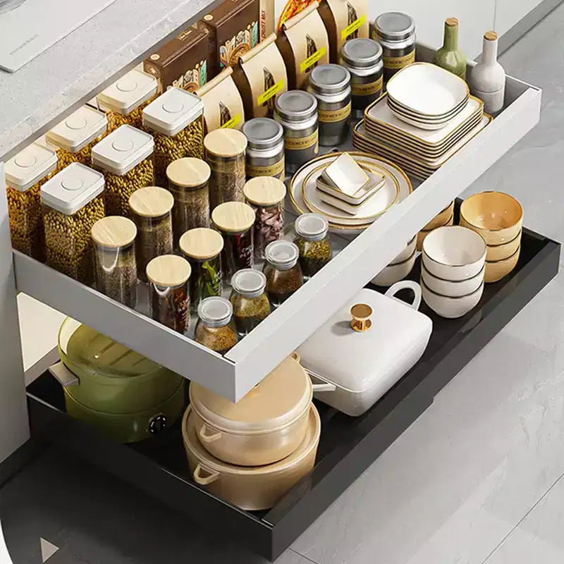 Organisateur coulissant fixe pour armoire, Tiroirs coulissants pour armoires, Rangement coulissant sous évier pour la cuisine
