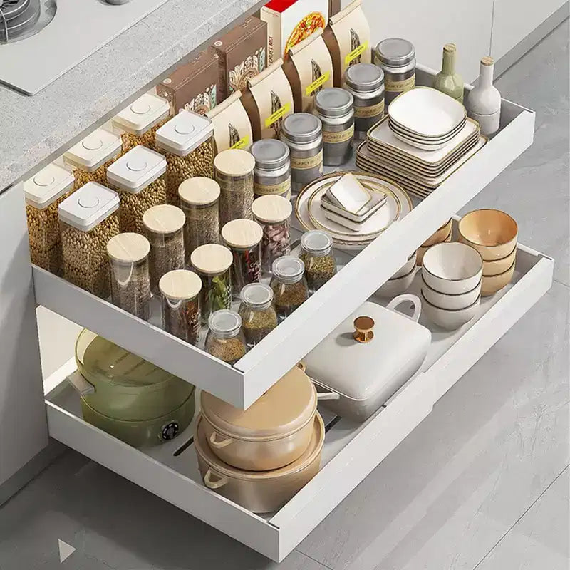 Organisateur coulissant fixe pour armoire, Tiroirs coulissants pour armoires, Rangement coulissant sous évier pour la cuisine