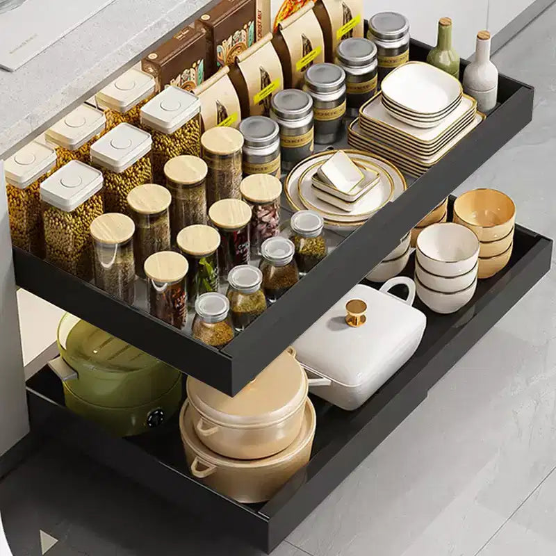 Organisateur coulissant fixe pour armoire, Tiroirs coulissants pour armoires, Rangement coulissant sous évier pour la cuisine