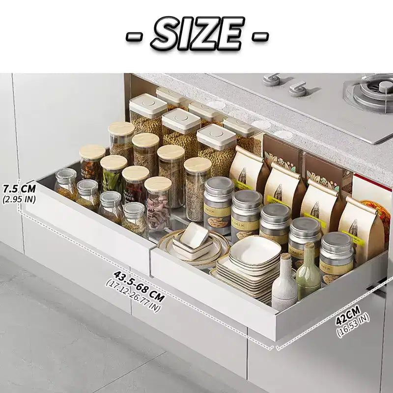Organisateur coulissant fixe pour armoire, Tiroirs coulissants pour armoires, Rangement coulissant sous évier pour la cuisine