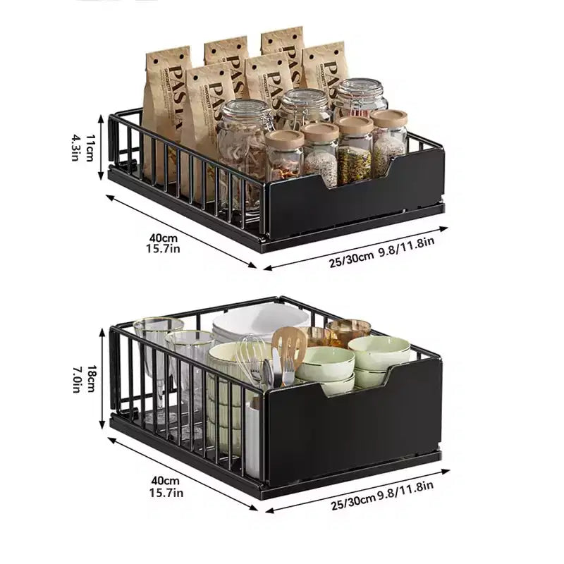 Organisateur de placard coulissant, étagères de rangement extensibles, tiroirs coulissants en métal, tiroirs de rangement de garde-manger, organisateur de meuble de salle de bain