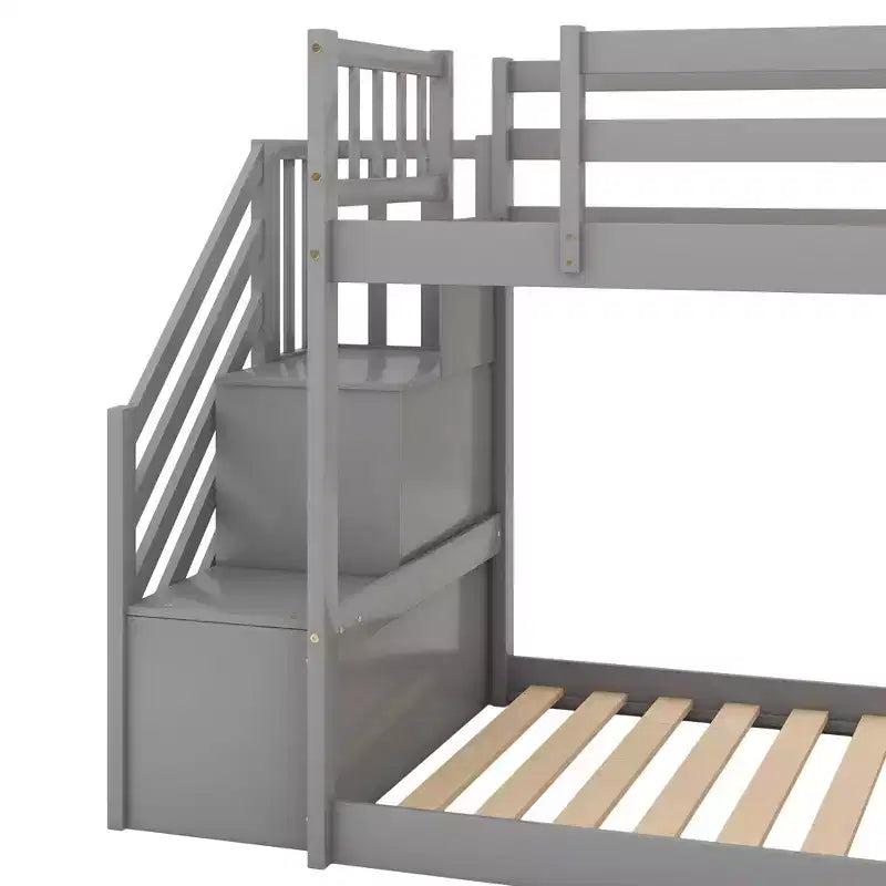 Lit superposé Okak Twin Over Twin au sol avec toboggan et escalier convertibles, lit superposé surélevé en bois de pin massif pour enfants, filles, garçons, facile à assembler