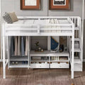 Okak Full Size Wooden Bunk Bed with Built-in Wardrobe, Storage Staircase, Loft Bunk Bed with Low Storage Table for Teens, Easy Assemble, White/Gray