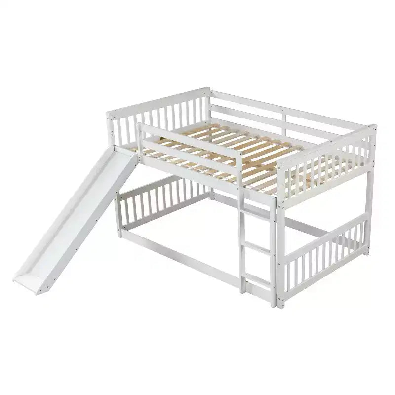 Lit superposé Okak en bois (deux couchages doubles) avec toboggan et garde-corps de sécurité, lit mezzanine avec échelle pour enfants et adolescents, facile à monter, aucun sommier tapissier requis