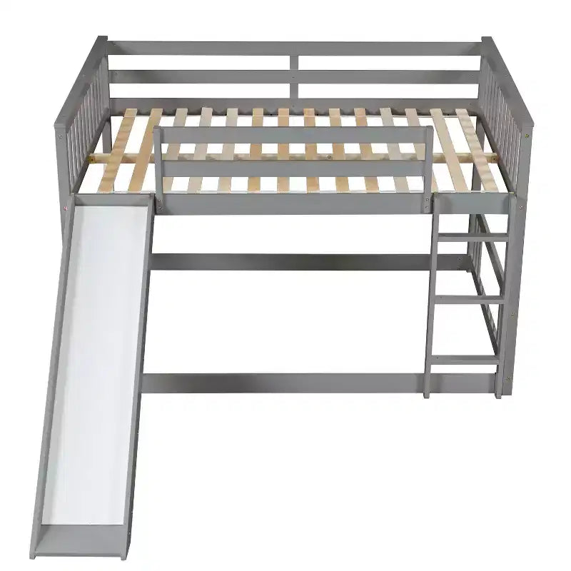 Lit superposé Okak en bois (deux couchages doubles) avec toboggan et garde-corps de sécurité, lit mezzanine avec échelle pour enfants et adolescents, facile à monter, aucun sommier tapissier requis