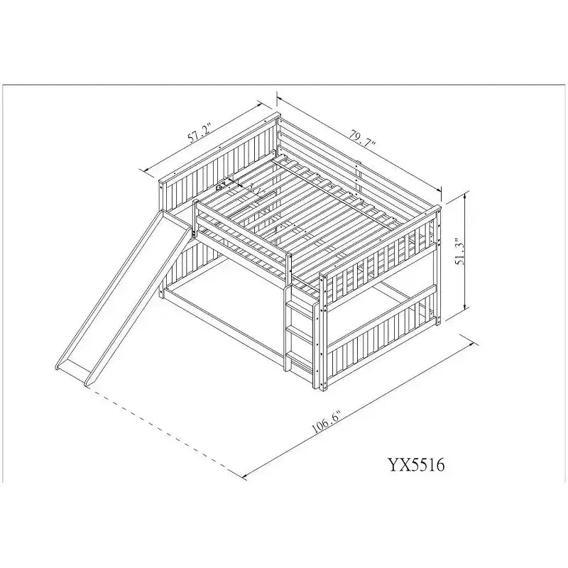 Lit superposé Okak en bois (deux couchages doubles) avec toboggan et garde-corps de sécurité, lit mezzanine avec échelle pour enfants et adolescents, facile à monter, aucun sommier tapissier requis