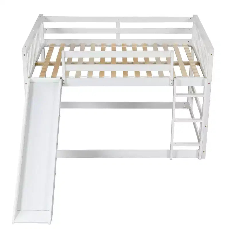 Lit superposé Okak en bois (deux couchages doubles) avec toboggan et garde-corps de sécurité, lit mezzanine avec échelle pour enfants et adolescents, facile à monter, aucun sommier tapissier requis