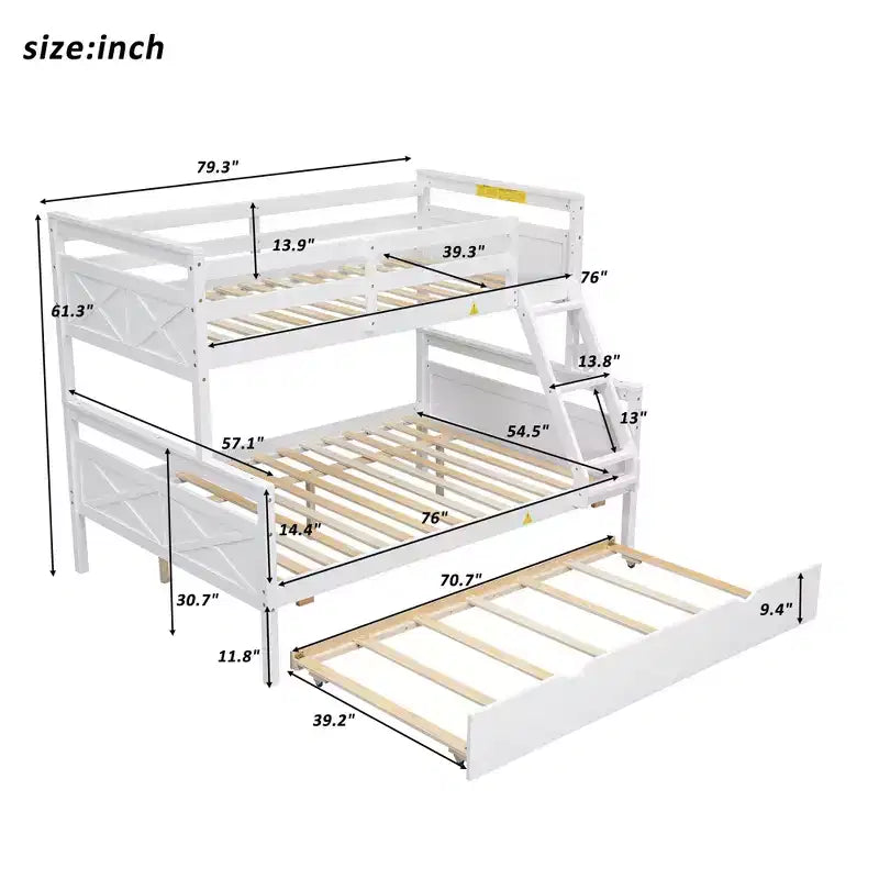 Lit superposé en bois Okak avec lit gigogne double et lits superposés avec escalier et garde-corps de sécurité pour enfants et adolescents, montage facile