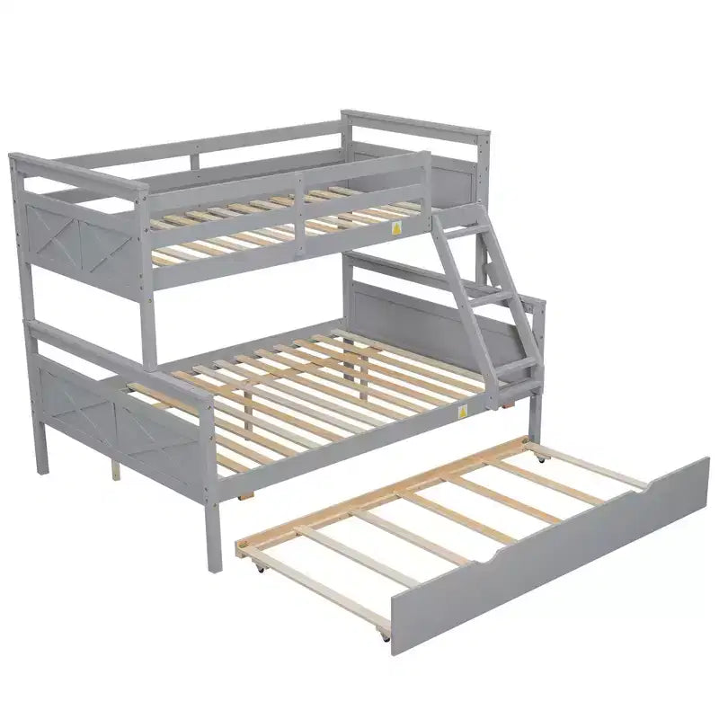 Lit superposé en bois Okak avec lit gigogne double et lits superposés avec escalier et garde-corps de sécurité pour enfants et adolescents, montage facile