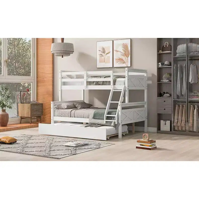 Lit superposé en bois Okak avec lit gigogne double et lits superposés avec escalier et garde-corps de sécurité pour enfants et adolescents, montage facile