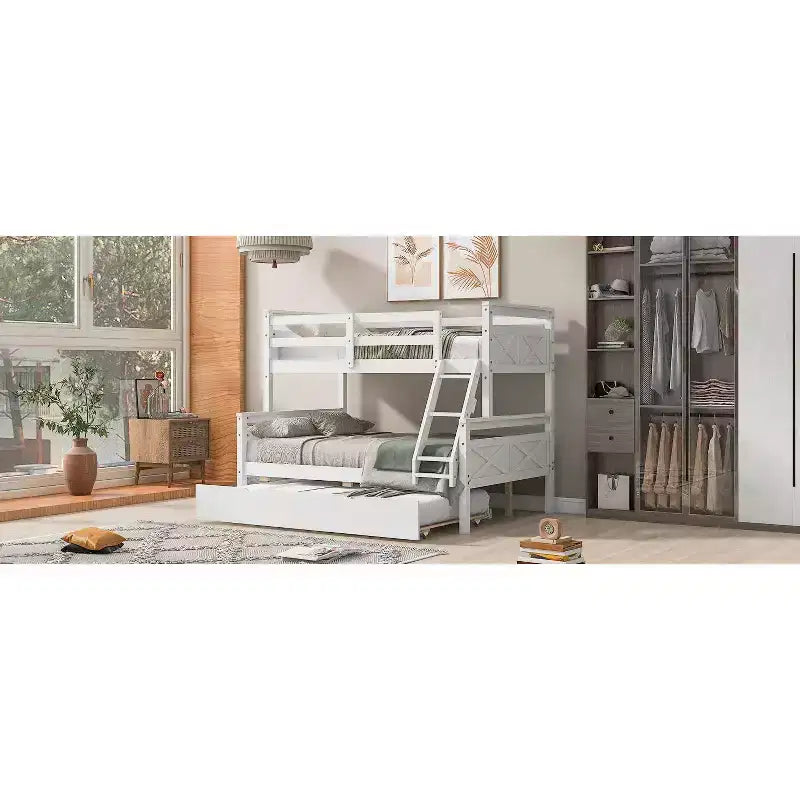 Lit superposé en bois Okak avec lit gigogne double et lits superposés avec escalier et garde-corps de sécurité pour enfants et adolescents, montage facile
