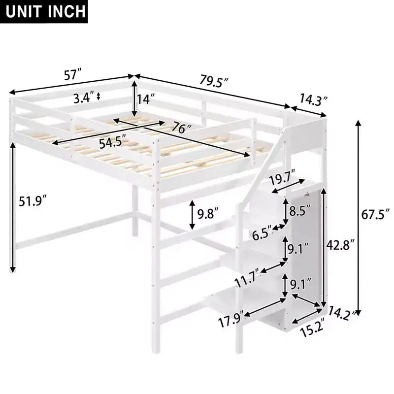 Okak Lit superposé double avec armoire de rangement intégrée Lit mezzanine avec escalier et garde-corps de sécurité en bois massif pour enfants et adolescents, facile à assembler