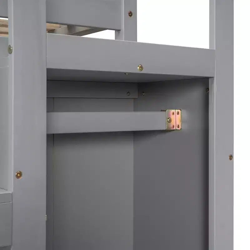 Okak Lit superposé double avec armoire de rangement intégrée Lit mezzanine avec escalier et garde-corps de sécurité en bois massif pour enfants et adolescents, facile à assembler