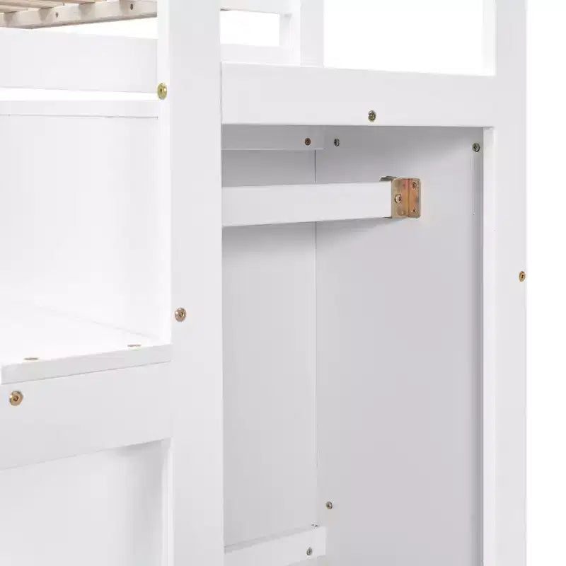 Okak Lit superposé double avec armoire de rangement intégrée Lit mezzanine avec escalier et garde-corps de sécurité en bois massif pour enfants et adolescents, facile à assembler