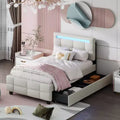 Okak Twin Upholstered Platform Bed Frame with 2 Drawers Modern Solid Wood Bed with LED Frame Noise-Free Easy to Assemble