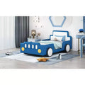 Cadre de lit double Okak avec roulettes, tête de lit rembourrée, lit en forme de voiture avec barrières de sécurité pour enfants, lattes en bois solides, assemblage facile