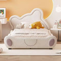 Okak Twin/Full/Queen Velvet Platform Bed Frame with Upholstered Bear-Shaped Headboard, Bed-End Storage Pocket for Kids Noise-Free Easy Assembly