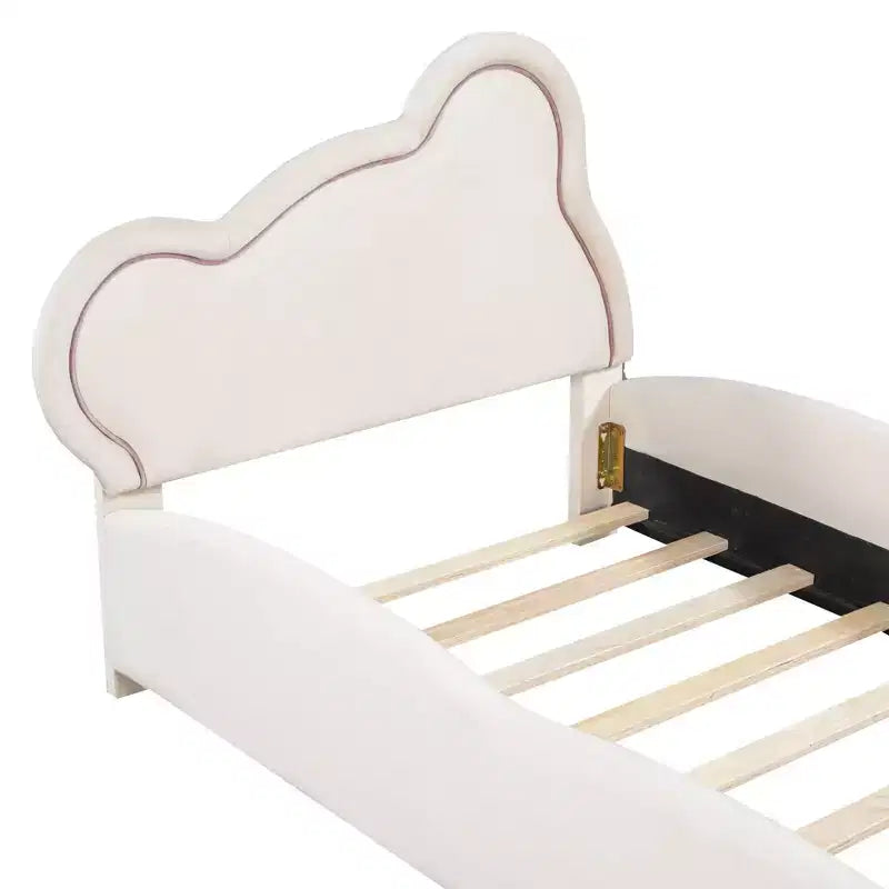 Cadre de lit plateforme en velours Okak double/grand lit/très grand lit avec tête de lit capitonnée en forme d'ours, pochette de rangement au pied du lit pour enfants, sans bruit, assemblage facile