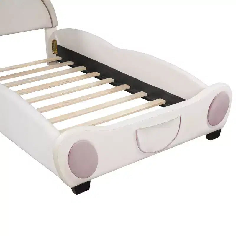 Cadre de lit plateforme en velours Okak double/grand lit/très grand lit avec tête de lit capitonnée en forme d'ours, pochette de rangement au pied du lit pour enfants, sans bruit, assemblage facile