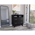 Commode de chambre à coucher moderne Okak avec 2 grands tiroirs et 2 étagères ouvertes, meuble de rangement à quatre pieds pour salon, couloir, entrée