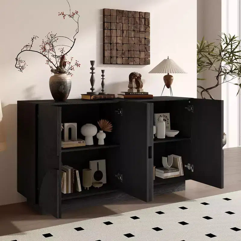Meuble de rangement moderne Okak avec 4 portes et étagère réglable, buffet en bois avec grand espace de rangement pour salon, salle à manger, cuisine