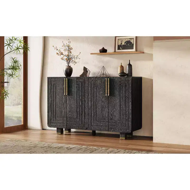 Meuble de rangement moderne Okak avec 4 portes et étagère réglable, buffet en bois avec grand espace de rangement pour salon, salle à manger, cuisine