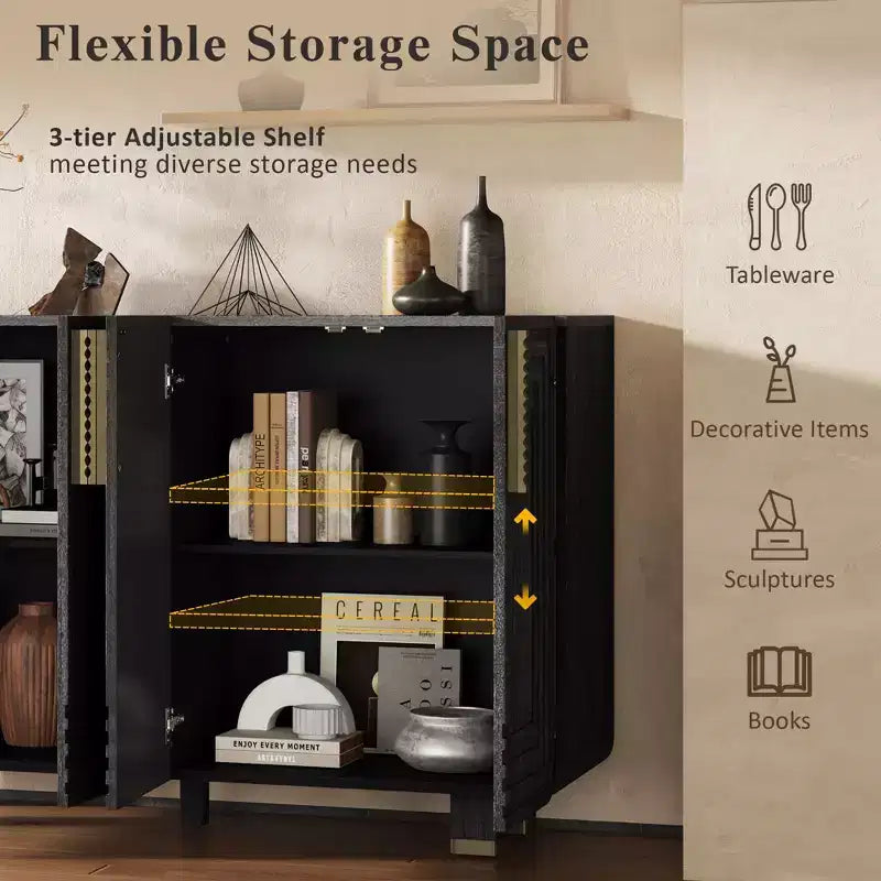 Meuble de rangement moderne Okak avec 4 portes et étagère réglable, buffet en bois avec grand espace de rangement pour salon, salle à manger, cuisine