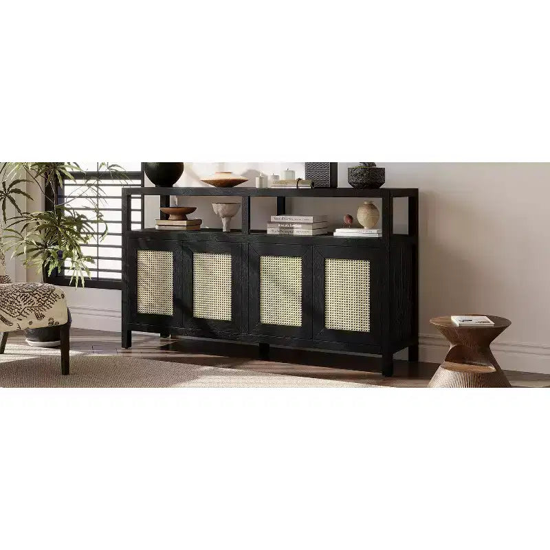 Meuble de rangement moderne Okak avec 4 portes et étagère réglable, buffet en bois avec grand espace de rangement pour salon, salle à manger, cuisine