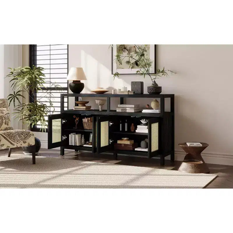 Meuble de rangement moderne Okak avec 4 portes et étagère réglable, buffet en bois avec grand espace de rangement pour salon, salle à manger, cuisine