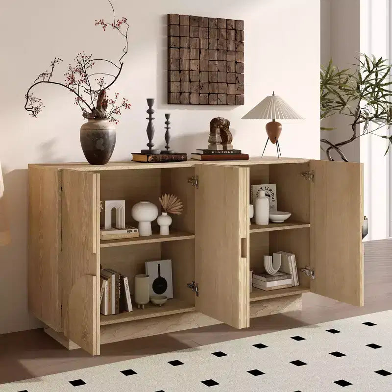 Meuble de rangement moderne Okak avec 4 portes et étagère réglable, buffet en bois avec grand espace de rangement pour salon, salle à manger, cuisine