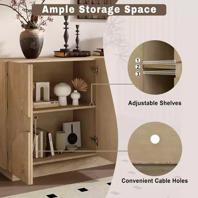 Meuble de rangement moderne Okak avec 4 portes et étagère réglable, buffet en bois avec grand espace de rangement pour salon, salle à manger, cuisine