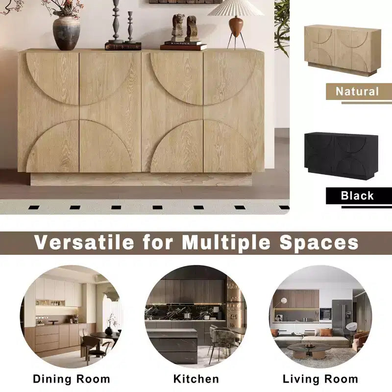 Meuble de rangement moderne Okak avec 4 portes et étagère réglable, buffet en bois avec grand espace de rangement pour salon, salle à manger, cuisine