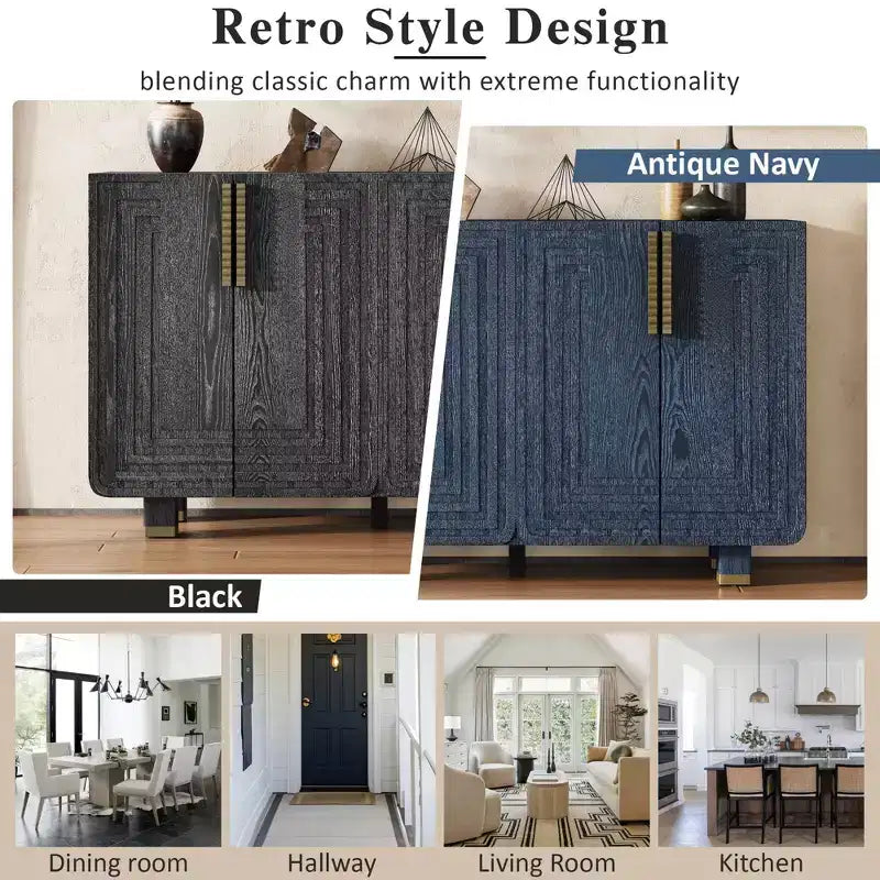 Meuble de rangement moderne Okak avec 4 portes et étagère réglable, buffet en bois avec grand espace de rangement pour salon, salle à manger, cuisine