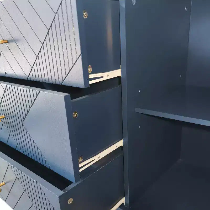 Commode minimaliste Okak à 8 tiroirs, armoire de rangement moderne sans poignée, organiseur large pour chambre parentale, chambre d'enfant ou entrée