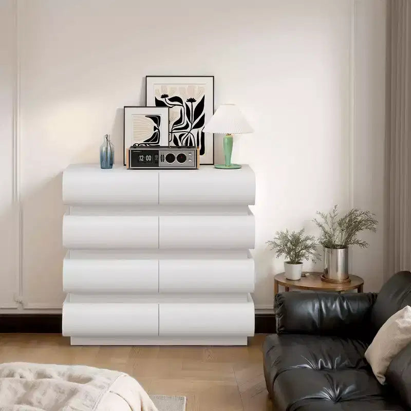 Commode minimaliste Okak à 8 tiroirs, armoire de rangement moderne sans poignée, organiseur large pour chambre parentale, chambre d'enfant ou entrée